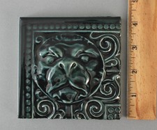 RARE 19thC J Low Chelsea Majolica Pottery Architectural Fireplace Tile, Dog Head