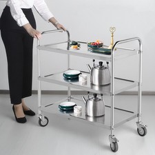 Kitchen Trolley Stainless Steel 3 Tier Food Serving Cart Storage Rack with Wheel