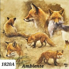 4 x Single Table Paper Napkins,Decoupage Art/Craft/Vintage/animals/foxes