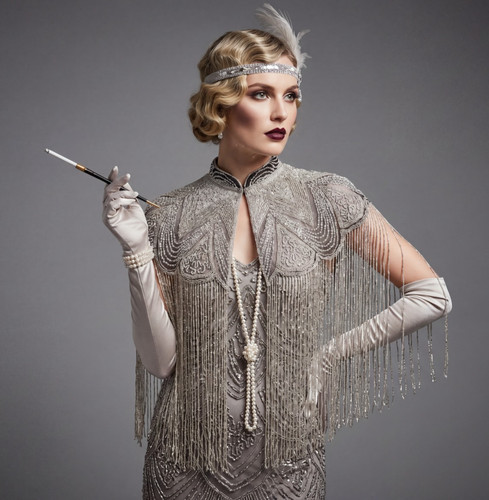 Silver black beaded - black, cape