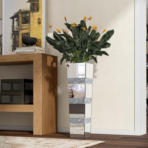 Silver tall glass floor vase - silver,