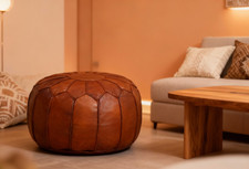 Prefilled Moroccan Leather Ottoman Pouffe Footstool Brown Pouf Boho Genuine