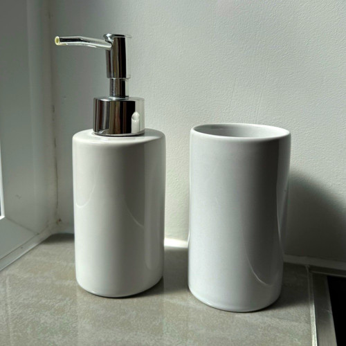 White ceramic soap dispenser - ceramic,