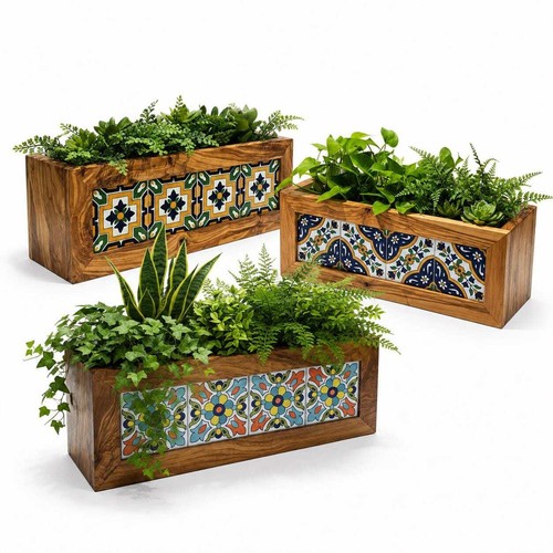 Olive wood herb garden - herb, planter