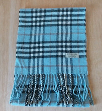 Burberry London Baby Blue Checked 100% Lambswool Scarf 12 X 67 Inches Large Size