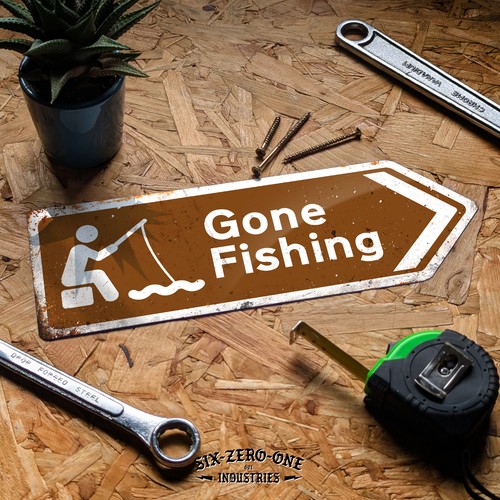 Gone fishing arrow metal sign - arrow,