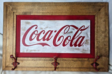 Coca Cola Solid Wood Coat Hat Rack 3 Hooks 24.5''x16''x 3/4''