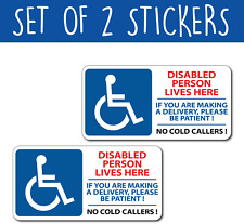 Set Of 2 DISABLED PERSON LIVE HERE vinyl sticker delivery  cold caller door sign
