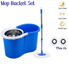360° FLOOR MAGIC SPIN MOP BUCKET SET MICROFIBER ROTATING DRY HEADS WITH 2 HEADS