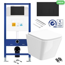 Square Rimless Wall Hung Toilet Pan with 1.10m Concealed Cistern Frame WC Unit