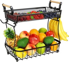 Miyawell Fruit Basket, 2 Tier Bowl with 2 Banana Hanger, Kitchen 2 