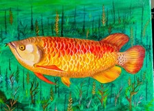 Golden Dragon Arowana Canvas 15.5" X11.6"