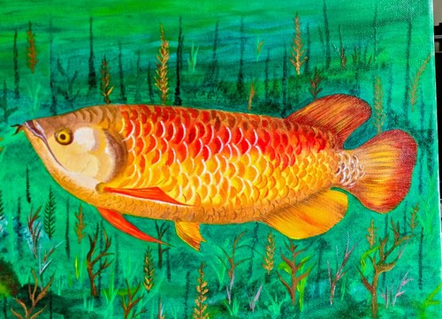 Golden dragon arowana - golden, canvas