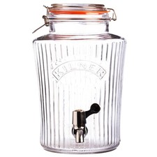 Jar with Tap 5L Ribbed Glass Clip Top Beverages Water Dispenser Kitchen Party