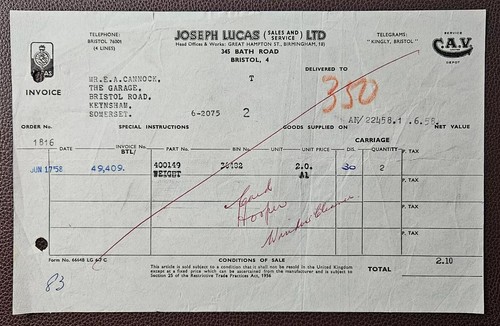 1958 joseph lucas ltd motor - 1958, ltd.,