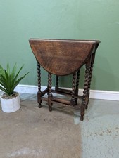 Antique Oak Barley Twist Drop Leaf Dining Table Farmhouse Cottage Rustic Small