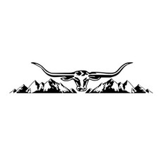 Longhorn Cow Cattle Head Silhouette Mountain Range Van Lorry Sticker Decal Black