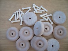 4x Wooden toy wheels + axles. Wooden wheels. 75mm   3"