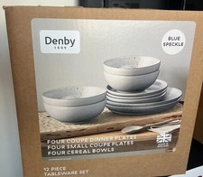 Denby Blue Speckle 12 Piece Tableware Dinner Set Bowls Plates - Brand New