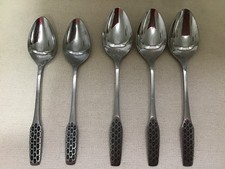  Mid Century  Viners Shape Pattern Cutlery 2 Dessert Spoons  & 3 serving spoons
