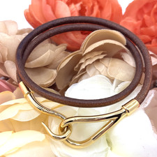 HERMES “Jumbo” Double-Wrap Leather Bracelet / Choker Brown × Gold  Vintage