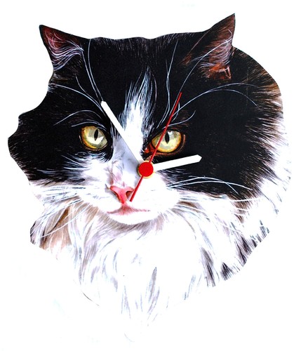 Black and white cat clock - black,