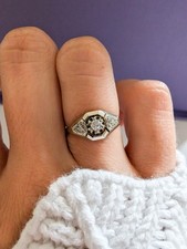 Antique 18K White Gold Diamond Ring: French Art Deco Engagement Ring