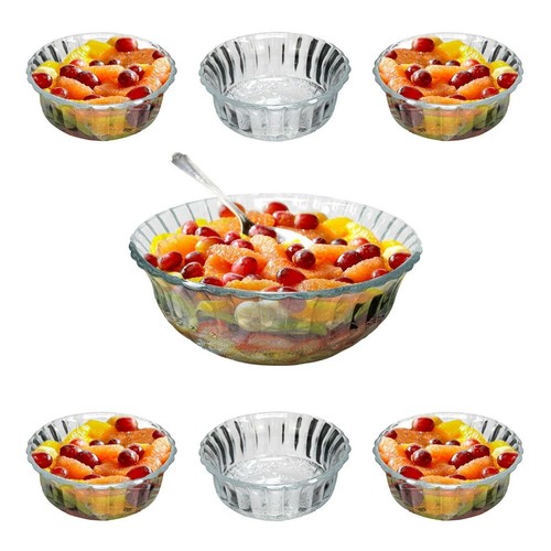 Glass fruit salad bowl 7pc - fruit, set