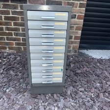 Old grey Bisley style  10 Drawer Filing Cabinet Unit  Home Office Work  Metal