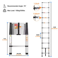 2.6-5 M Stainless Steel Ladder Telescopic Heavy Duty Multi-Purpose Extendable UK