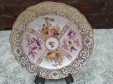 Antique Meissen hand painted floral & romantic scene plate 19.0 cms 2nd quality
