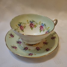 Stanley Bone China Cup And Saucer Floral Multicolor Green Band And Gold Roses Ma