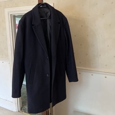 Zara Long Wool Coat L Men's Navy Blue