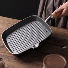 Grill Pan Non Stick Griddle Frying Poring Lips Induction Skillet Cooking Steak ~