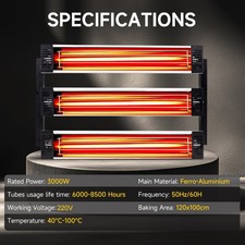 3000W Spray Booth Infrared Paint Curing Lamp Infrared Dryer Heater Heating Light