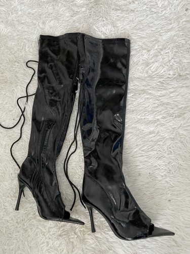 Black patent thigh high boots - patent,