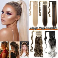 UK Long Real Thick Clip In As Human Hair Extensions Pony Tail Wrap On Ponytail