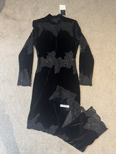 Zara Black Velvet Lace Floral Dress New Viral Size Med