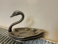 Swan Trinket/Ashtray Pin Dish Set Vintage Seba Silver Plate Set of Three  Dishes