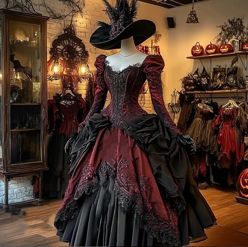 Long sleeves gothic promdress - long,