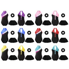 Kids Girls Bodysuit Shiny Jumpsuit Decorated Leotards Sleeveless Costume Tutu