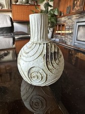 Vintage Small Carn Pottery Bud Vase With Circle Decoration.
