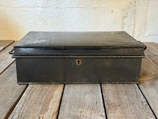 Antique Black Metal Deed Document Box with Handles & Original Key 36cm Wide