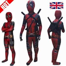 Deadpool Costume Cosplay Kids Bodysuit Boys Children Day Fancy Dress Party UK