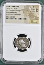Roman Empire - Titus - AD 79-81 - Silver Denarius - NGC F - RIC:694
