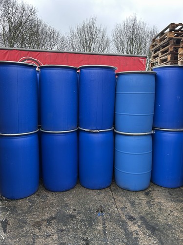 Large blue plastic barrels - large,