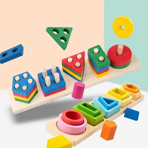 Wooden shape sorting - shape, stacking