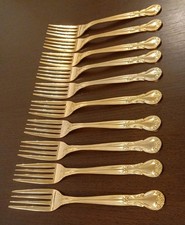 TEN PLATEAU GOLD JAPAN Forks Vintage gold plated Flatware buffet cutlery UNUSED