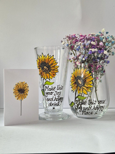 Sunflower hand painted - , latte