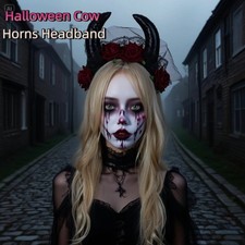 Black Cow Horns Sheep Horn Red Rose Flowers Lace Headbands For Halloween UK